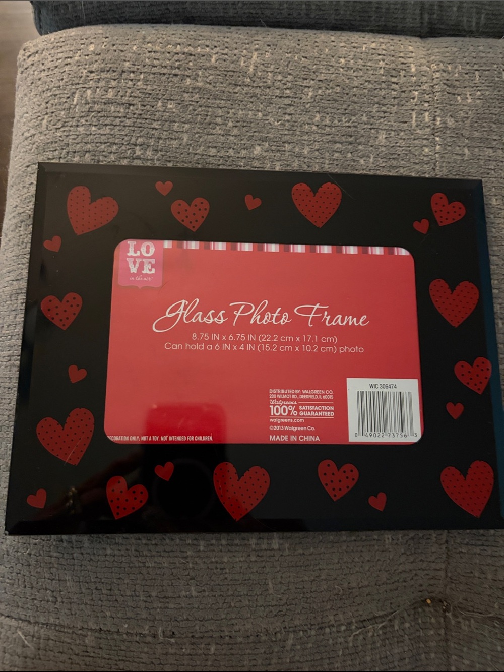 Glass Photo Frame by Walgreens in Black with Red Hearts